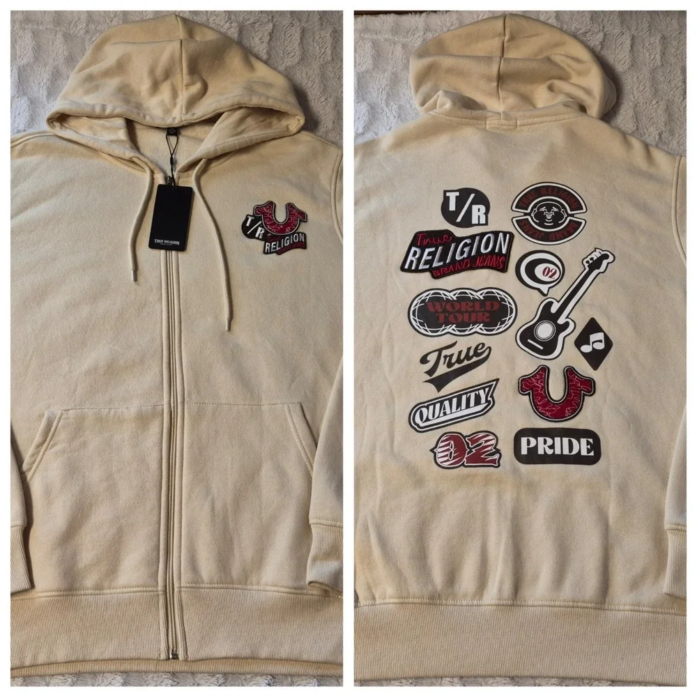 NWT True Religion Jeans Horseshoe Hoodie Swe Men's Size 2XL Full Zip EMB Patch